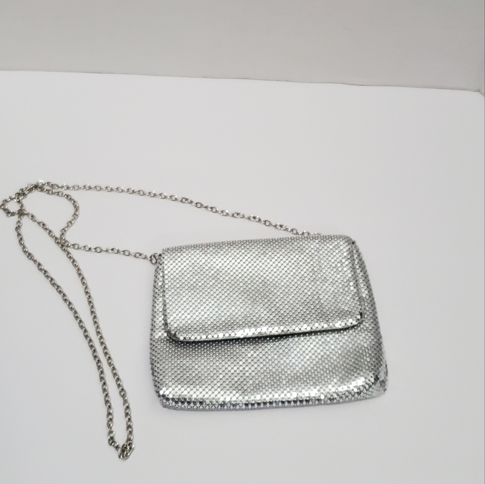 Jessica McClintock Silver Mesh Metallic Crossbody Mini Bag Formal Clutch Purse